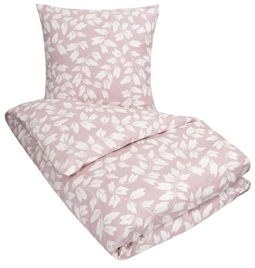 Sengetøj 140x220 cm - Azure rosa med hvide blade - In Style microfiber sengesæt