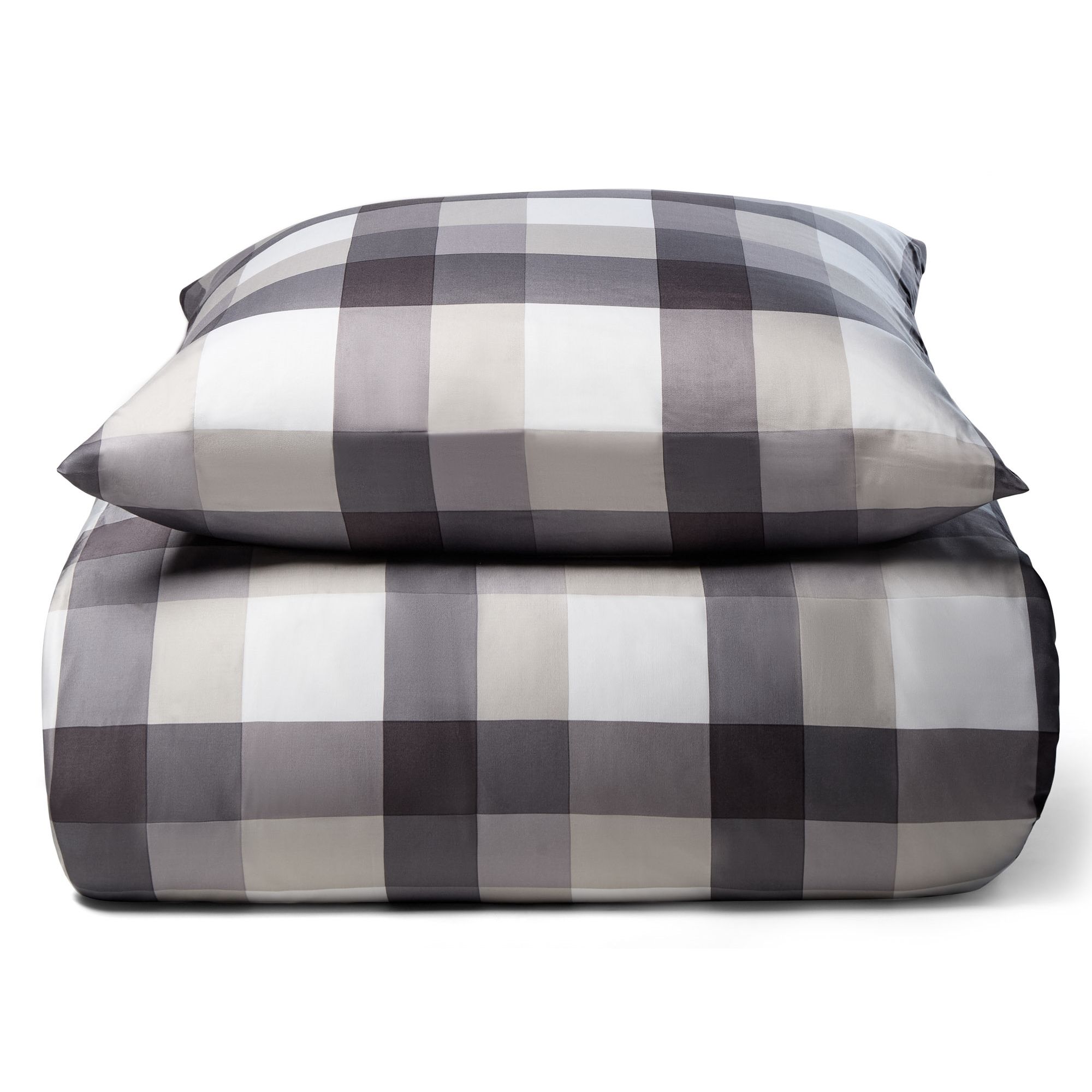 Bambus sengetøj - 100% Naturligt bambus - Store grå tern - Satinvævet sengesæt