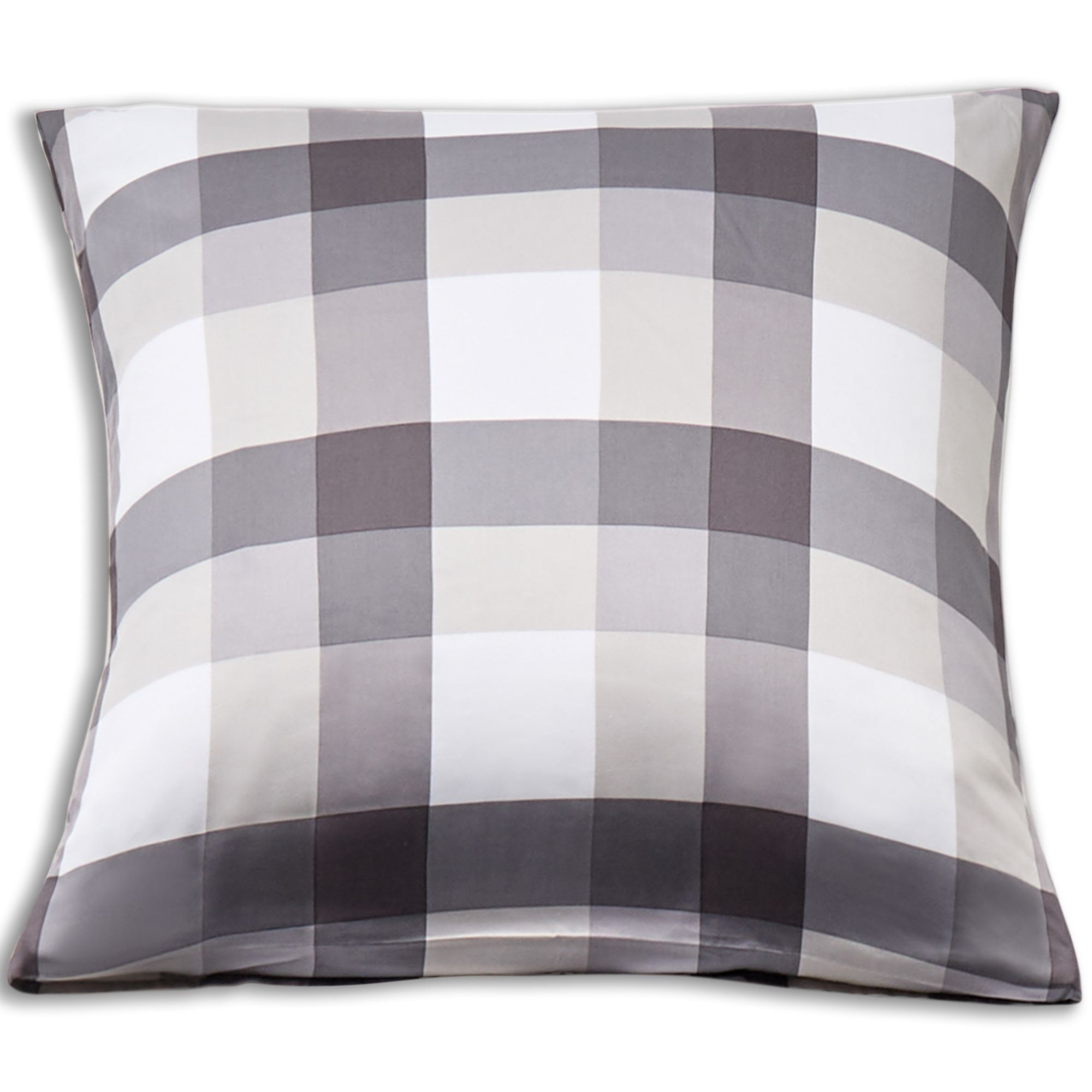 Bambus pudebetræk - 100% Naturligt bambus - 60x63 cm - Store grå tern - Satinvævet hovedpudebetræk billede