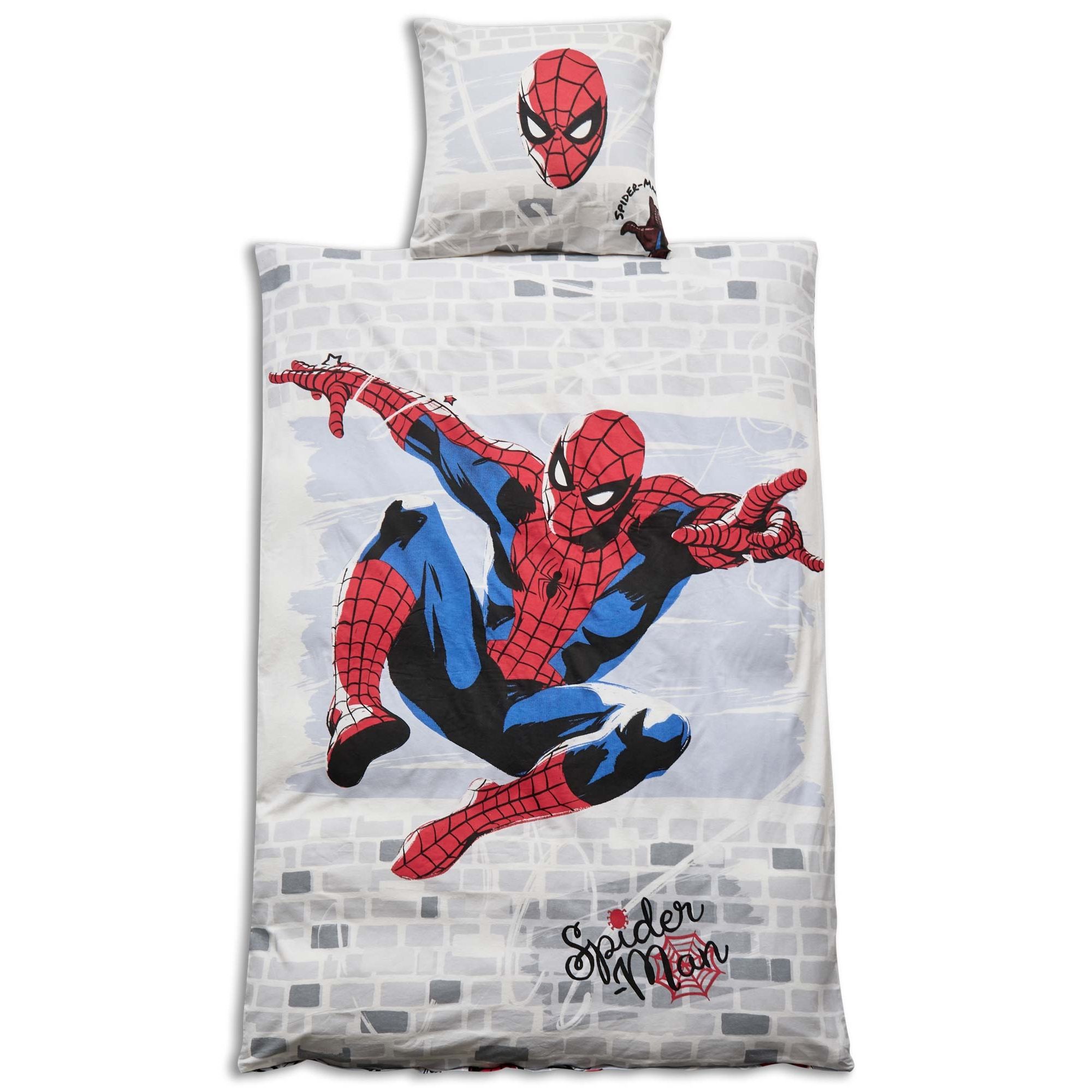 Spiderman sengetøj 140x200 cm - Blødt og lækkert sengesæt - 100% bomuldsflonel sengelinned billede