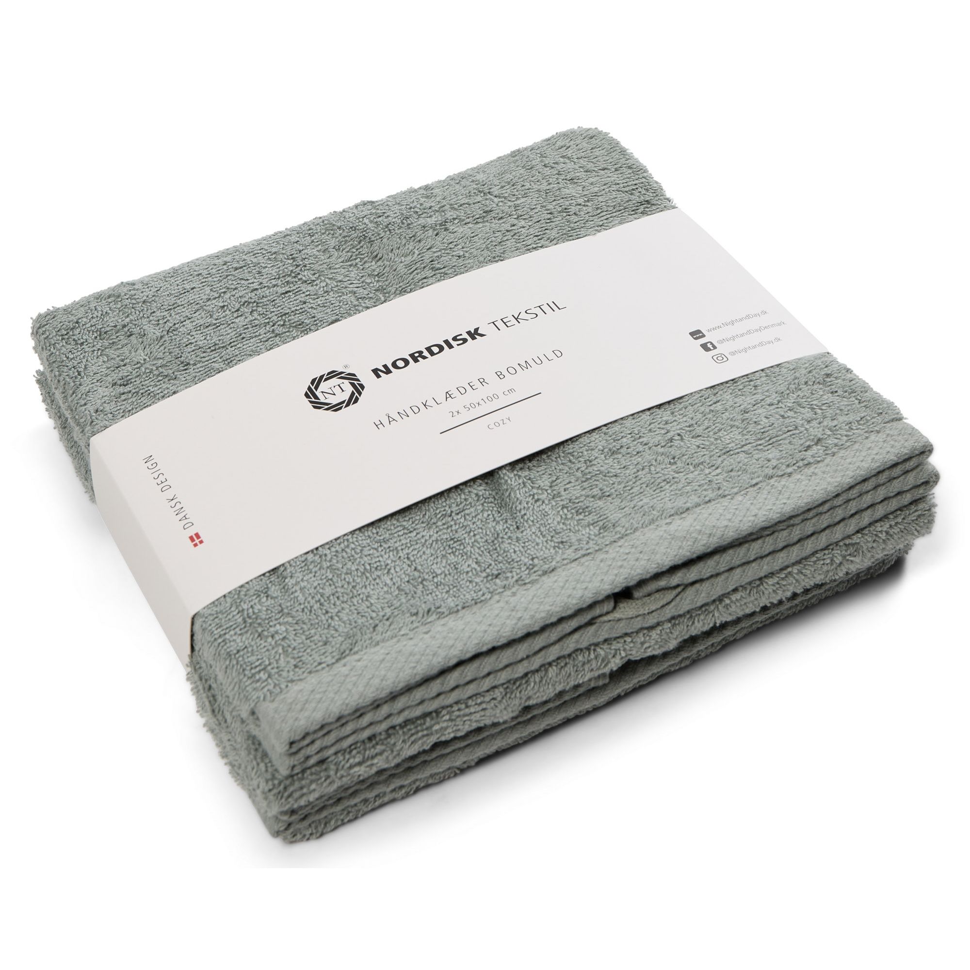 Håndklæder - Pakke á 2 stk. - 100% blød bomuld - Støvet grøn håndklædepakke - Nordisk tekstil