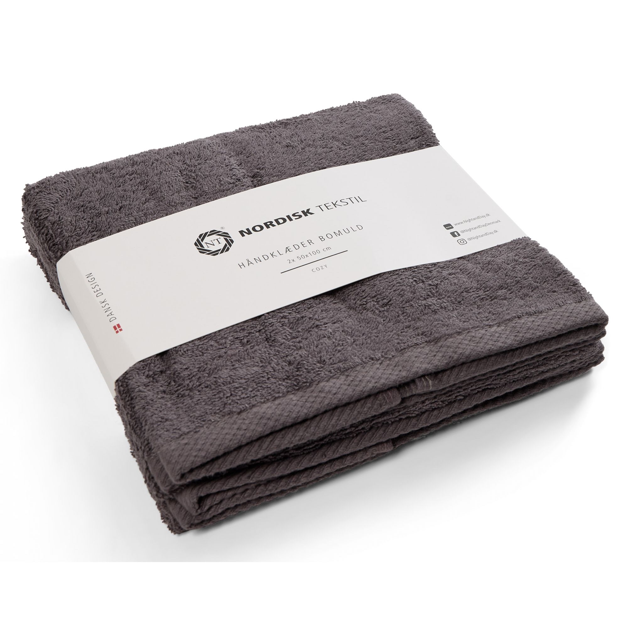 Håndklæder - Pakke á 2 stk. - 100% blød bomuld - Mørkegrå håndklædepakke - Nordisk tekstil