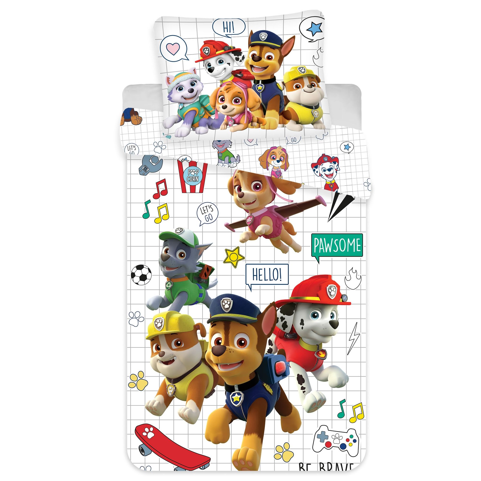 Junior sengesæt 100x140 cm - Vendbart sengetøj med Paw Patrol og ikoner - 100% bomulds sengelinned billede