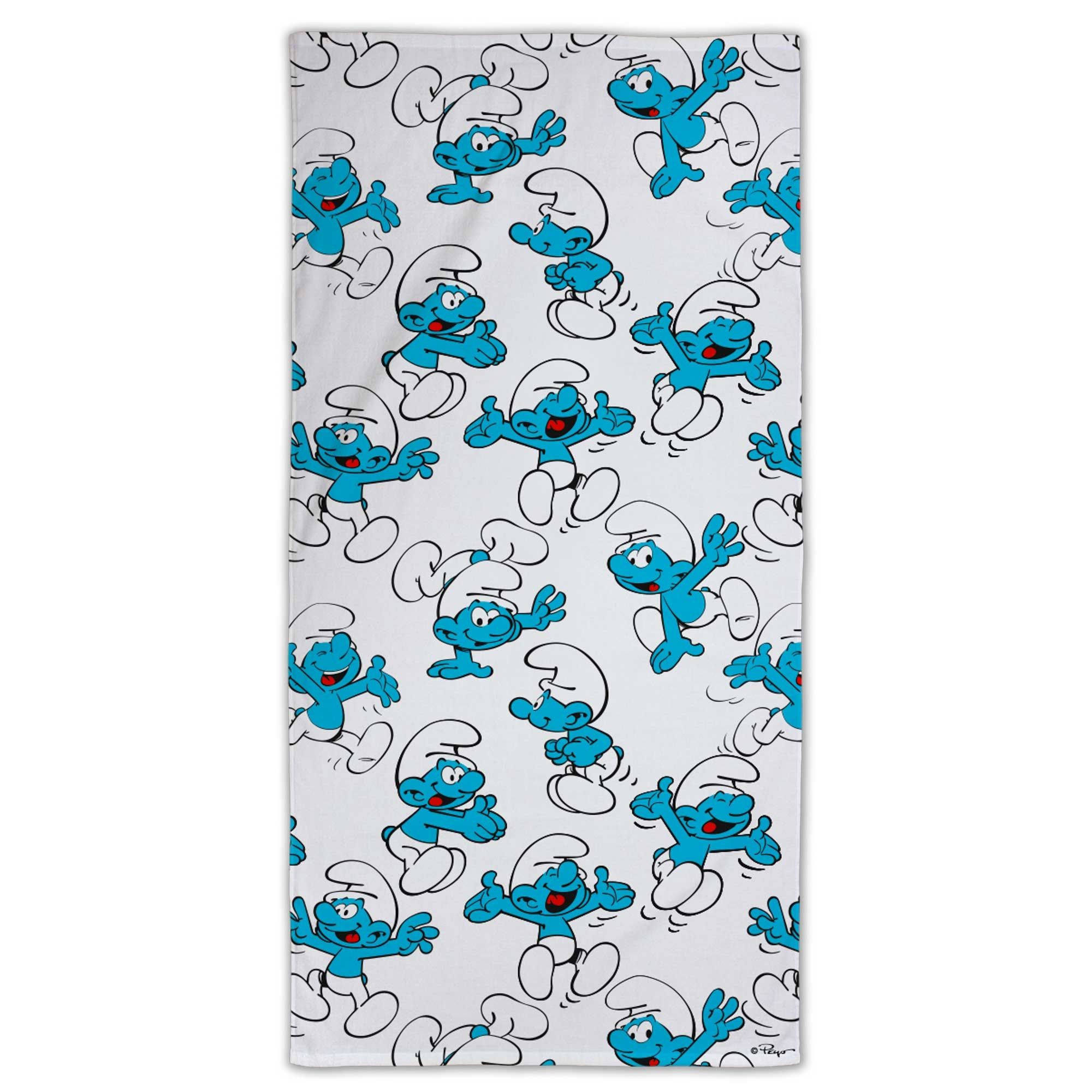 Smølferne håndklæde - 70x140 cm - 100% bomuld - Blødt badehåndklæde med smølferne billede