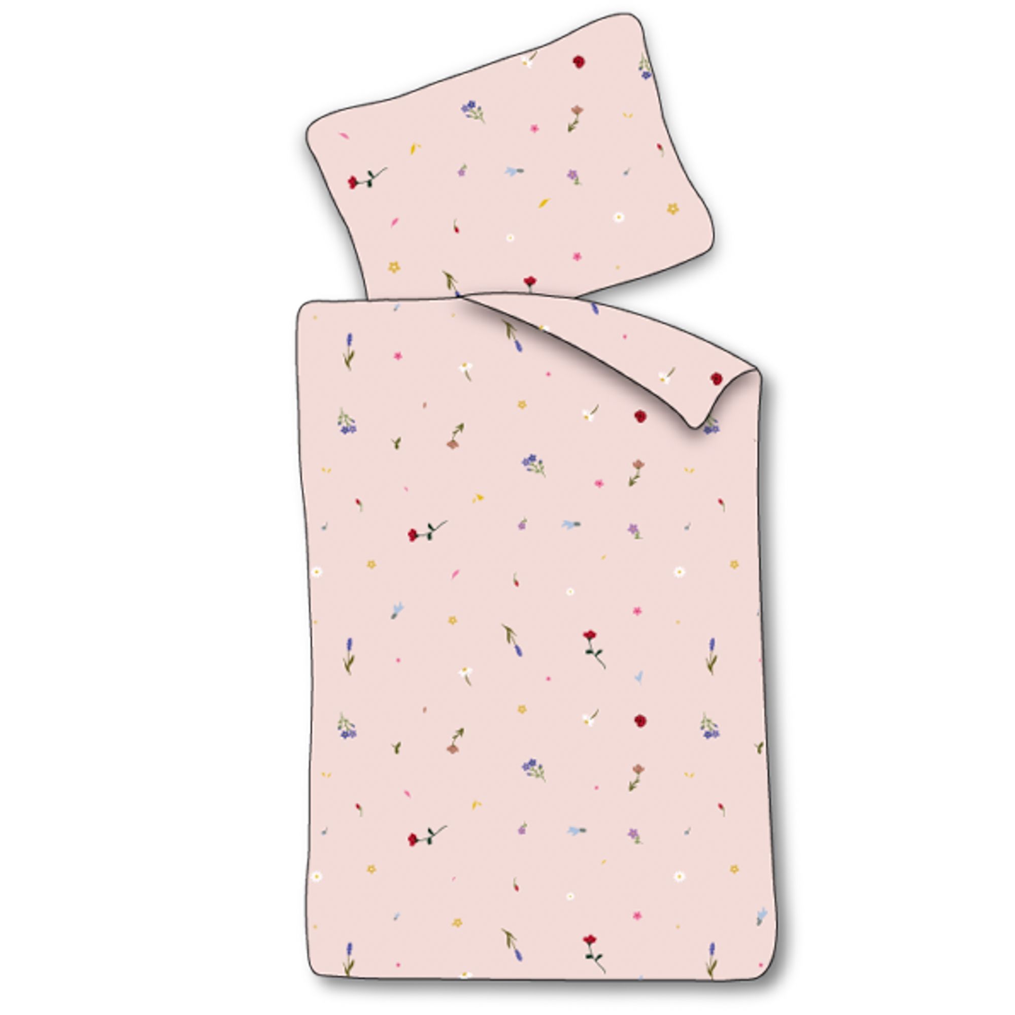 Junior sengetøj 100x140 cm - Lyserødt sengesæt med blomster - 100% blødt bomulds sengelinned billede