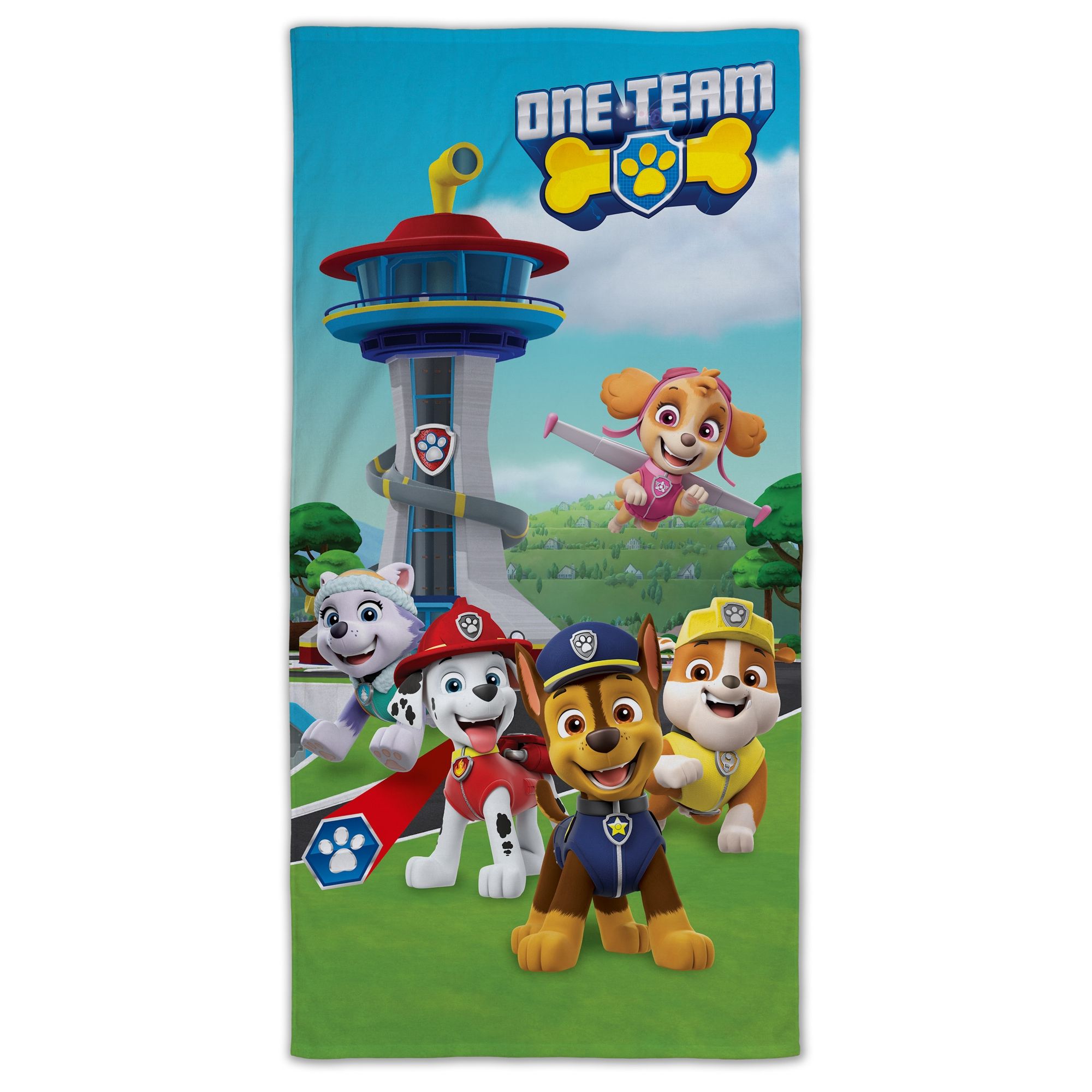 Paw Patrol håndklæde - 70x140 cm - 100% Bomuld - Blødt badehåndklæde med Paw Patrol One Team billede