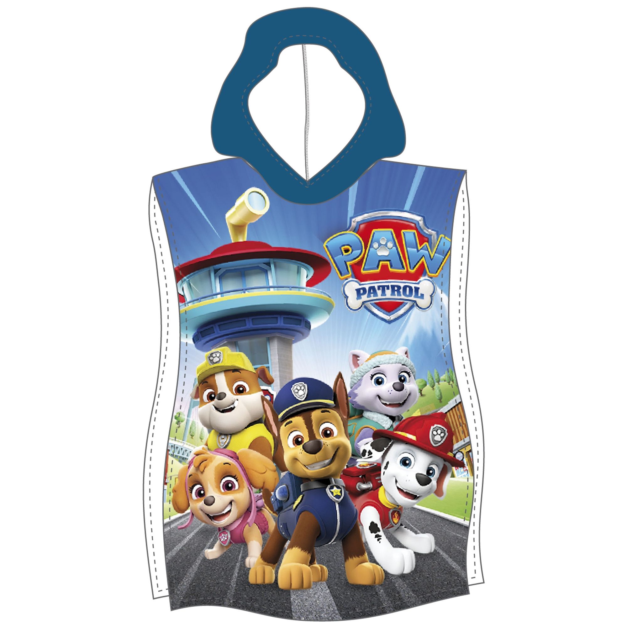 Badeponcho - Blå Paw Patrol børneponcho - 50x115 cm - Let og hurtig tørrende poncho til børn billede