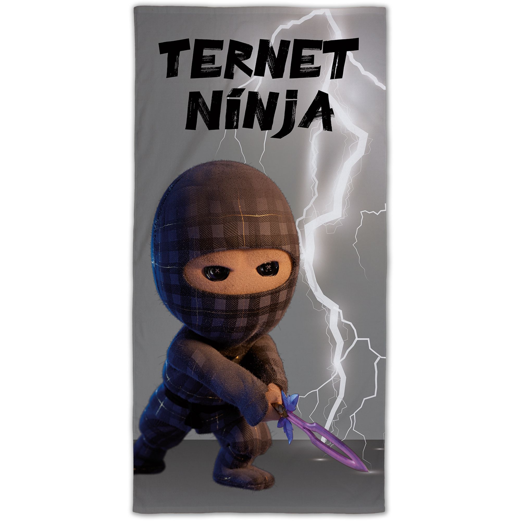 Ternet Ninja håndklæde - 70x140 cm - 100% bomuld - Blødt badehåndklæde med Ternet Ninja og lyn billede