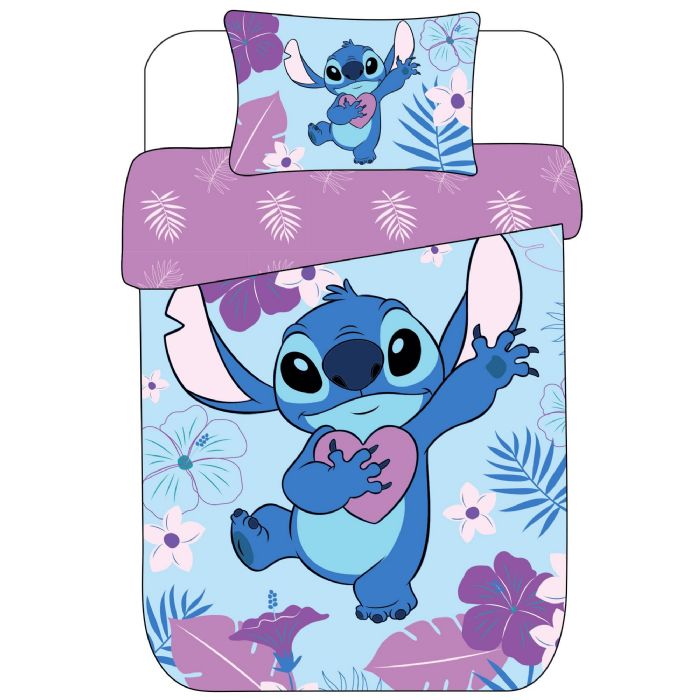 Stitch sengetøj - 140x200 cm - Fra Lilo og Stitch - Vendbart design - 100% bomulds sengesæt