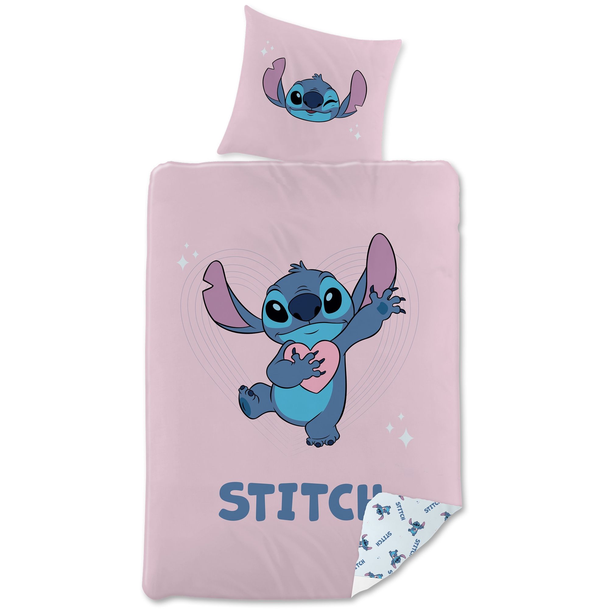 Stitch sengetøj - 150x210 cm - Vendbart sengesæt med Stitch - 100% bomulds sengelinned billede