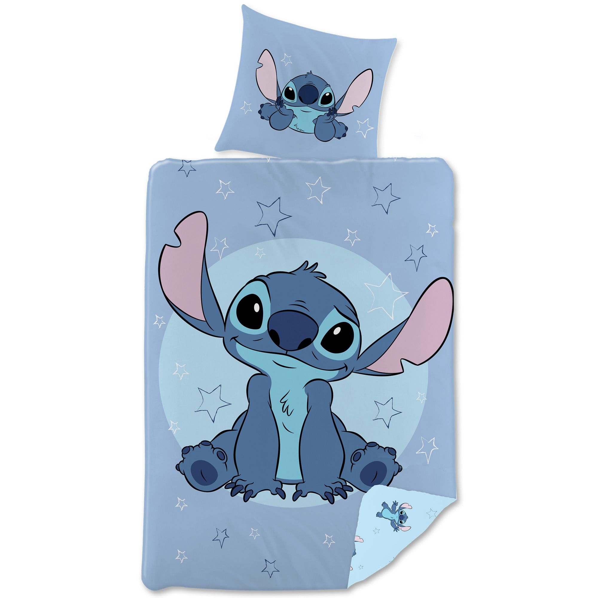 Stitch sengetøj - Vendbart sengesæt med stjerner og Stitch - 140x200 cm - 100% bomulds sengelinned billede