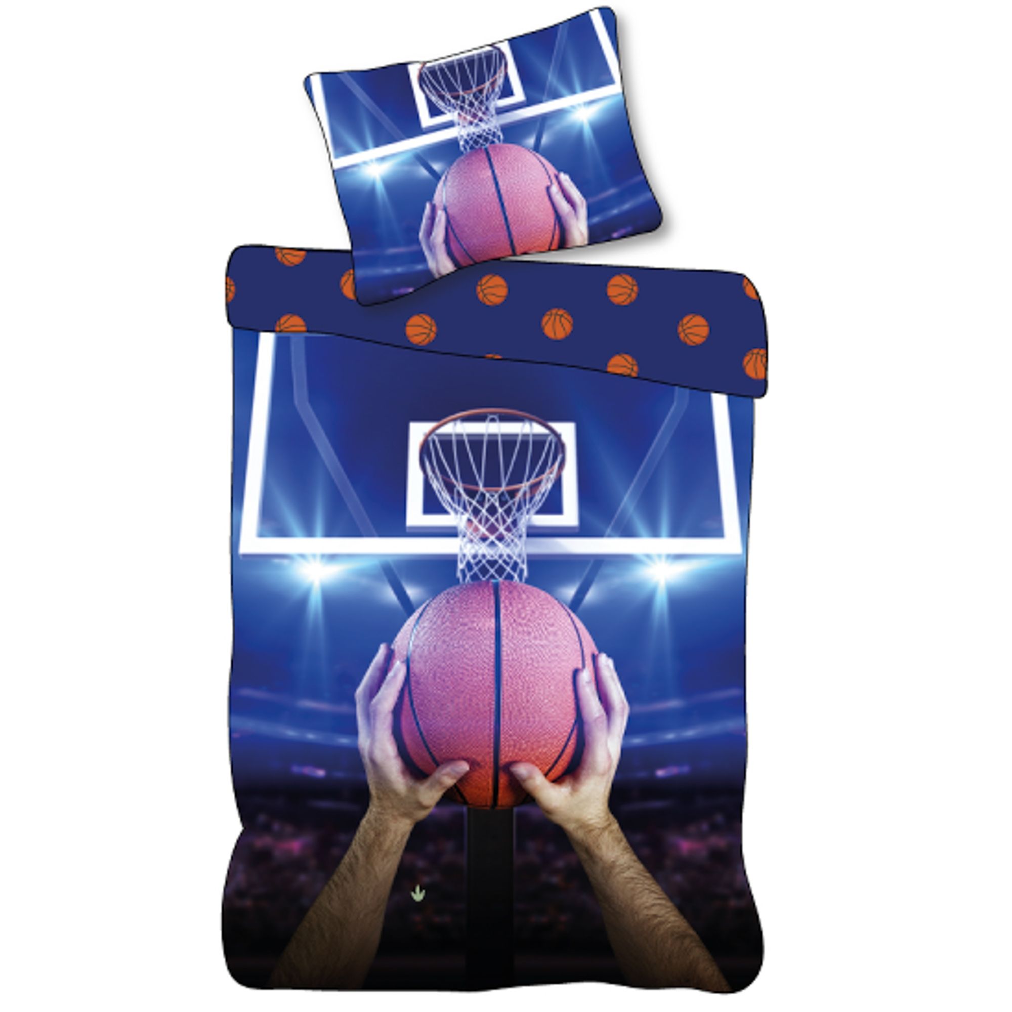 Basketball sengetøj 140x200 cm - Vendbart sengesæt med basketball motiv - 100% blødt bomulds sengelinned billede