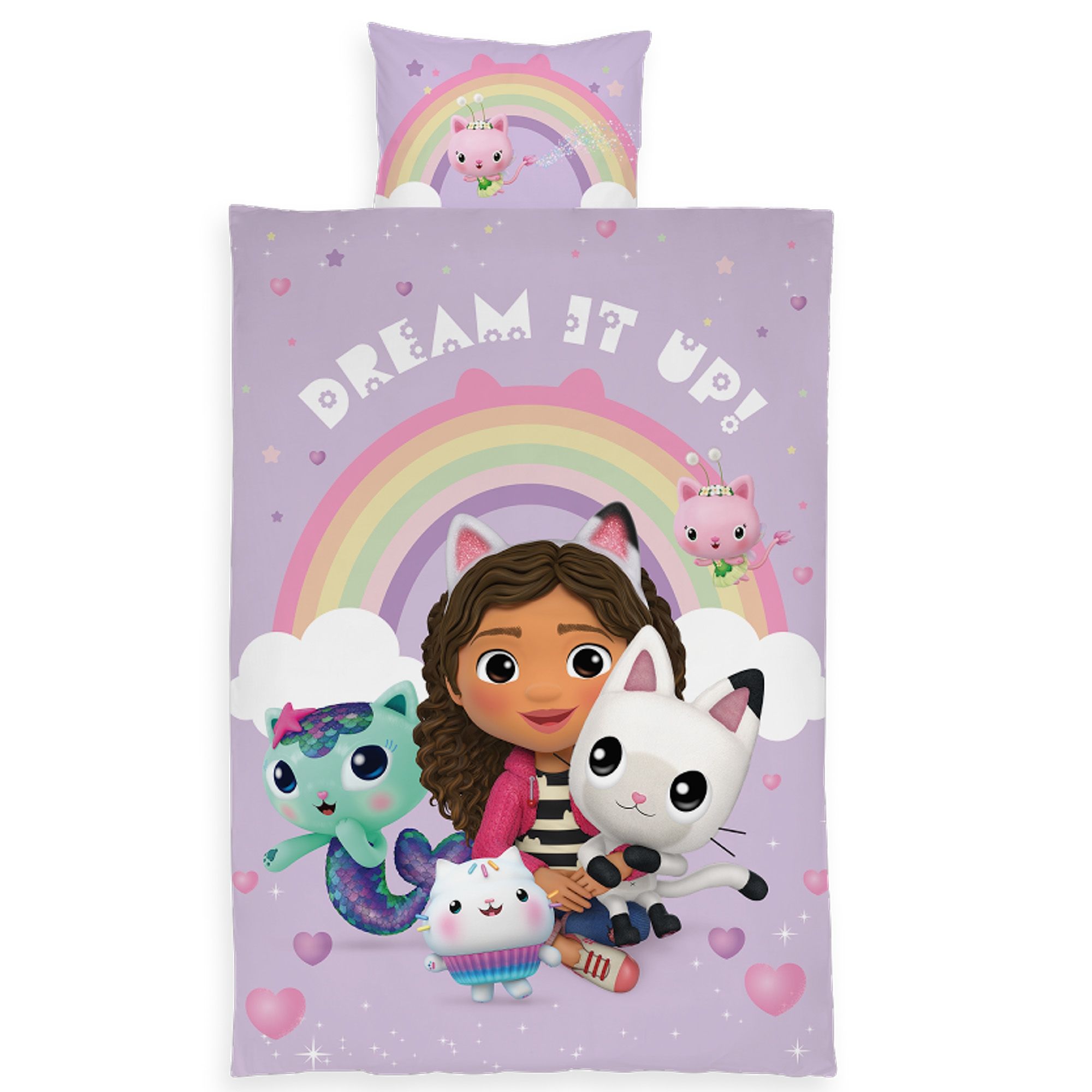 Junior sengesæt 100x140 cm - Vendbart sengetøj med Gabby's Dollhouse og regnbue - 100% bomulds sengelinned billede
