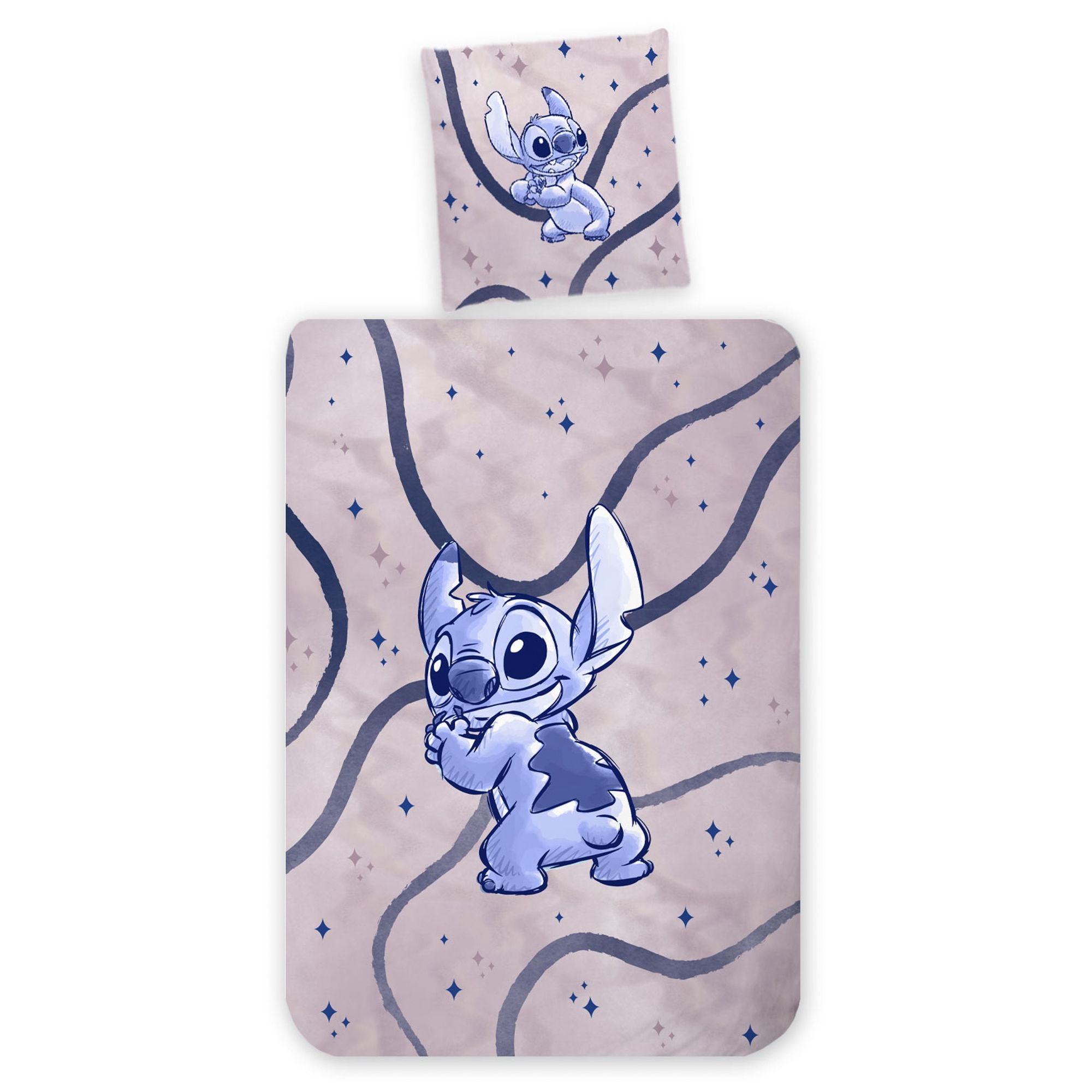 Stitch sengetøj 100x140 cm - Junior sengesæt med Stitch - Vendbart motiv - 100% bomulds sengelinned billede