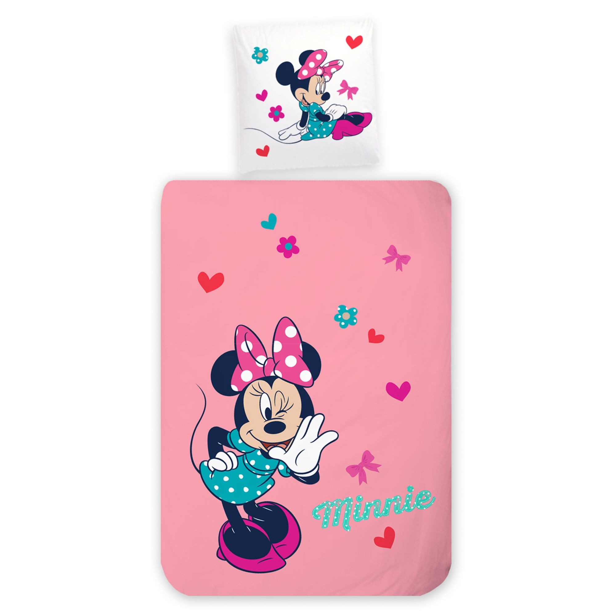 Minnie sengetøj 100x140 cm - Junior sengesæt med Minnie Mouse - Vendbart motiv - 100% bomulds sengelinned billede