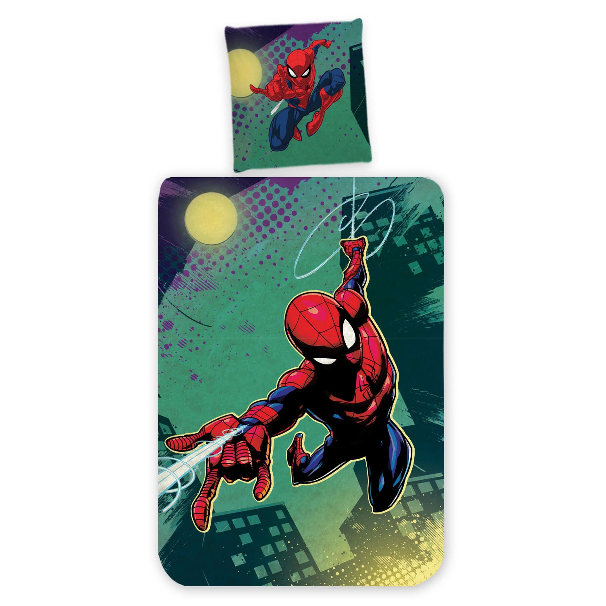 Spiderman sengetøj - Vendbart sengesæt - Flying - 100% blødt bomulds sengelinned