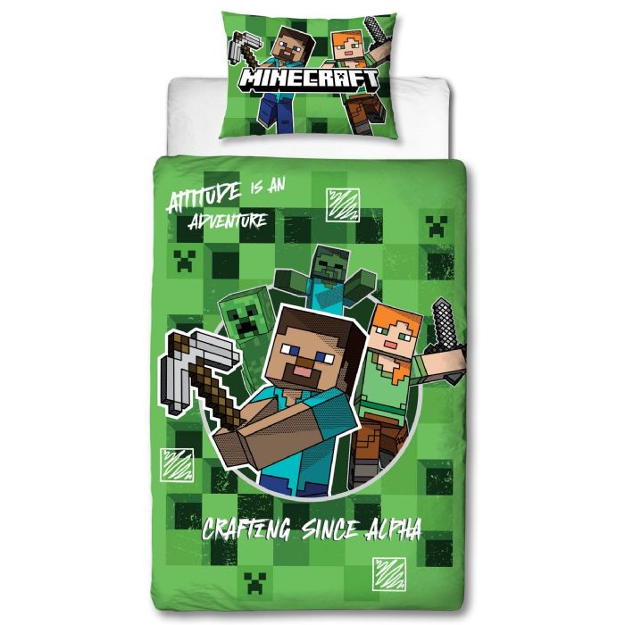 Minecraft sengetøj 140x200 cm - Grønt vendbart sengesæt med Minecraft - 100% bomulds sengelinned