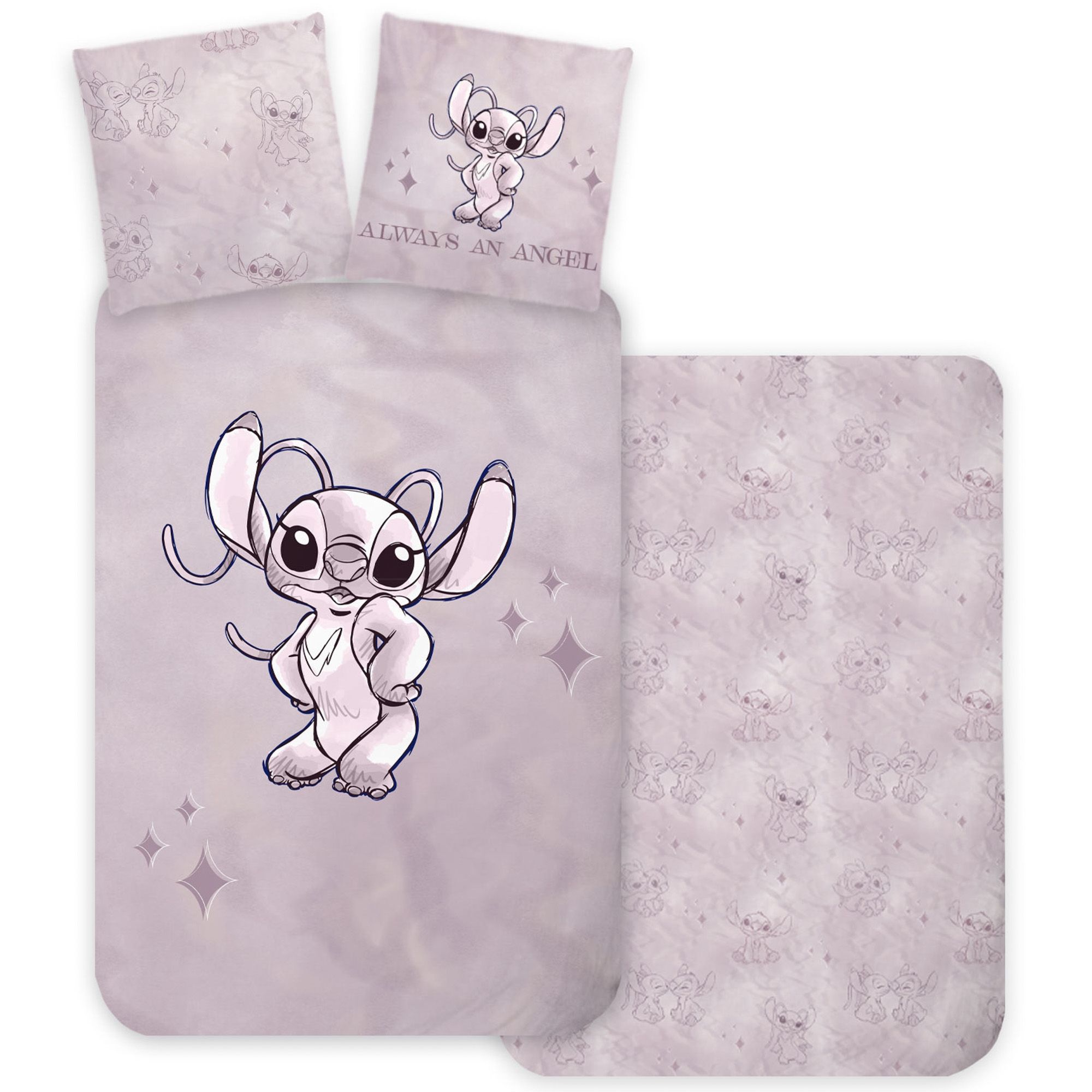 Lilo og Stitch sengetøj 140x200 cm - Vendbart sengesæt med Angel - 100% blødt bomulds sengelinned billede
