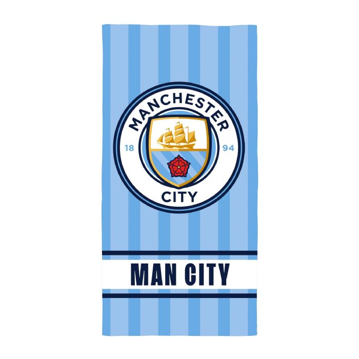 Manchester City håndklæde - 70x140 cm - 100% bomuld - Blødt badehåndklæde med Manchester City logo