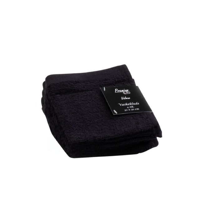 Vaskeklude 4-pak - 100% Blødt bomuld med høj absorberingsevne - 30x30 cm - Sorte vaskeklude fra danske By Borg