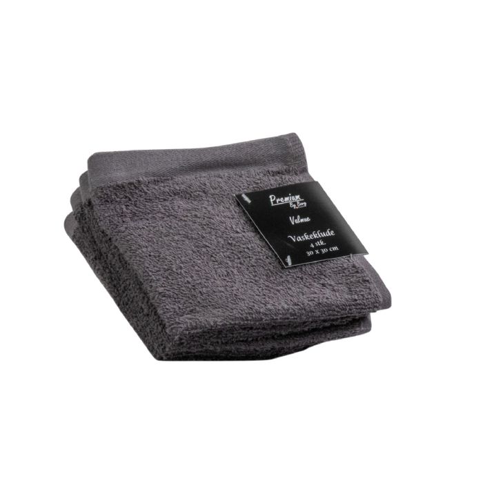 Vaskeklude 4-pak - 100% Blødt bomuld med høj absorberingsevne - 30x30 cm - Mørkegrå vaskeklude fra danske By Borg