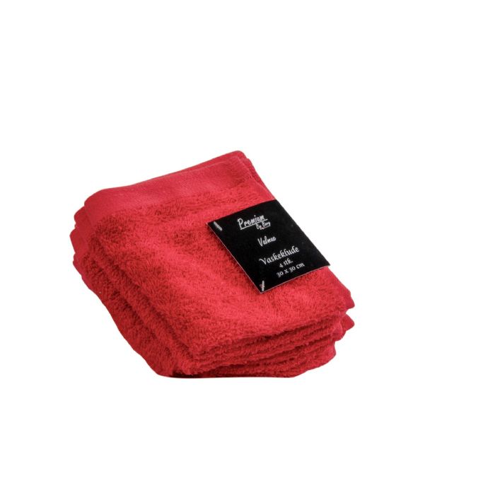 Vaskeklude 4-pak - 100% Blødt bomuld med høj absorberingsevne - 30x30 cm - Røde vaskeklude fra danske By Borg