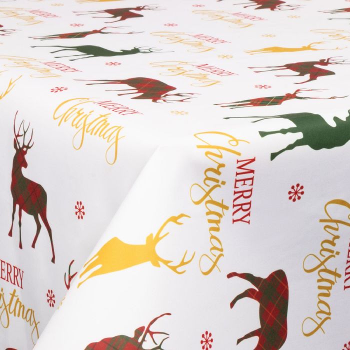 Tekstil voksdug med akrylbelægning - 30 meter på rulle - Med julemotiv - Merry Christmas - 140 cm bred tekstildug