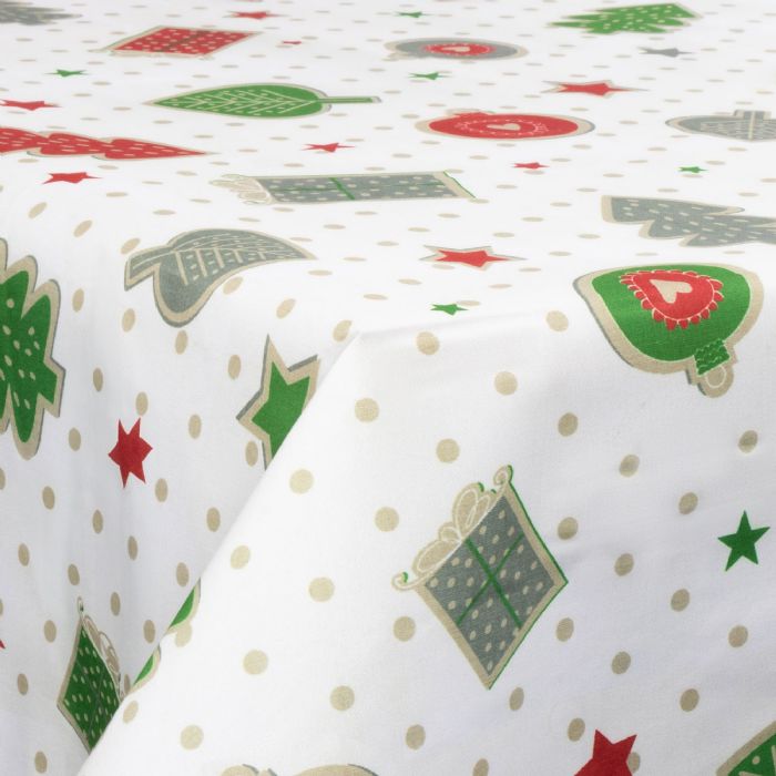 Tekstil voksdug med akrylbelægning - 30 meter på rulle - Med julemotiv - Christmas dots and charms - 140 cm bred tekstildug