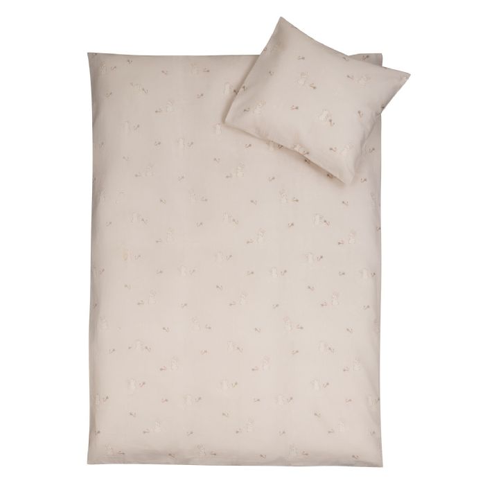 Junior sengetøj 100x140 cm - Beige junior sengesæt med kaniner - 100% blød bomulds sengelinned - Nordstrand Home