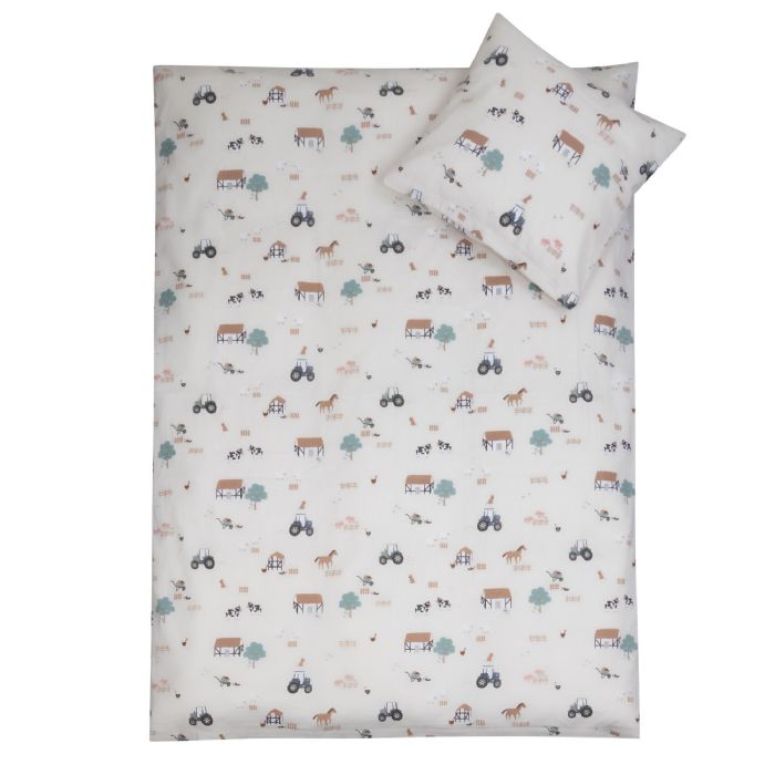 Sengetøj 100x140 cm - Junior sengesæt med bondegårds motiver - 100% bomulds sengelinned - Nordstrand Home