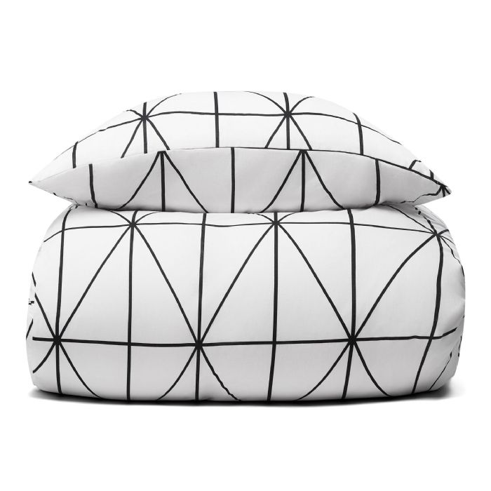 Dobbelt sengetøj 100% bomuld - 200x200 cm - Hvidt sengesæt med harlekintern - Nordstrand Home - Dynebetræk i 100% bomuld 