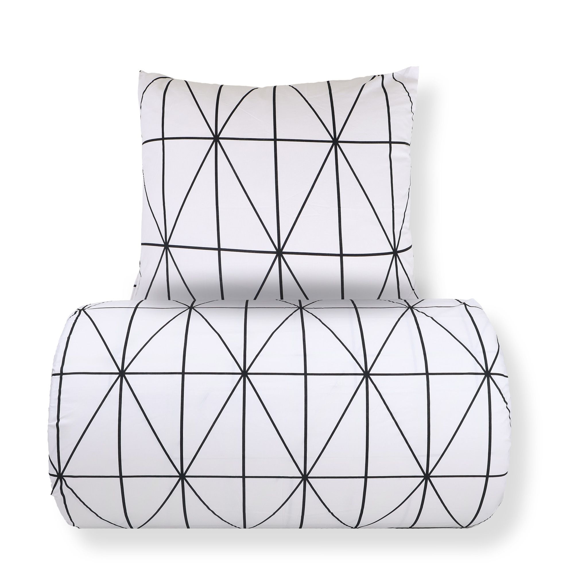 Sengetøj - 100% bomuld - Hvidt med sorte harlekintern