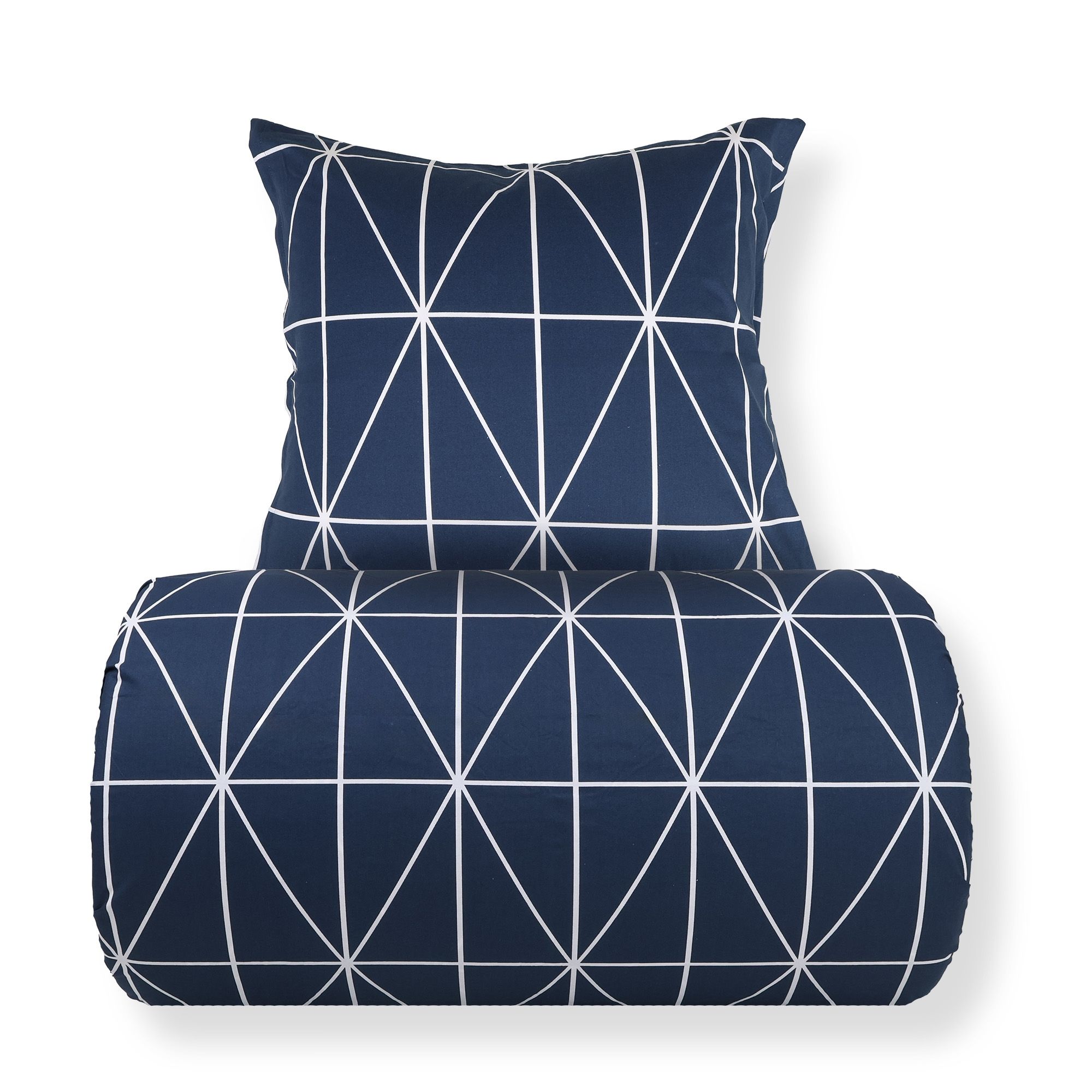 Sengetøj - 100% bomuld - Blåt med hvide harlekintern