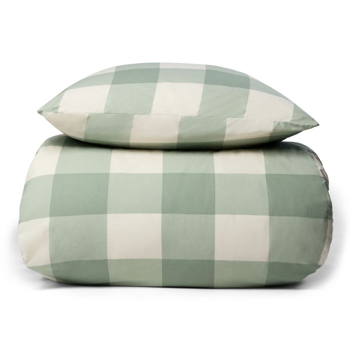 King size sengetøj 100% bomuld - 240x220 cm - Grønt sengesæt med store tern - Nordstrand Home - Dynebetræk i 100% bomuld