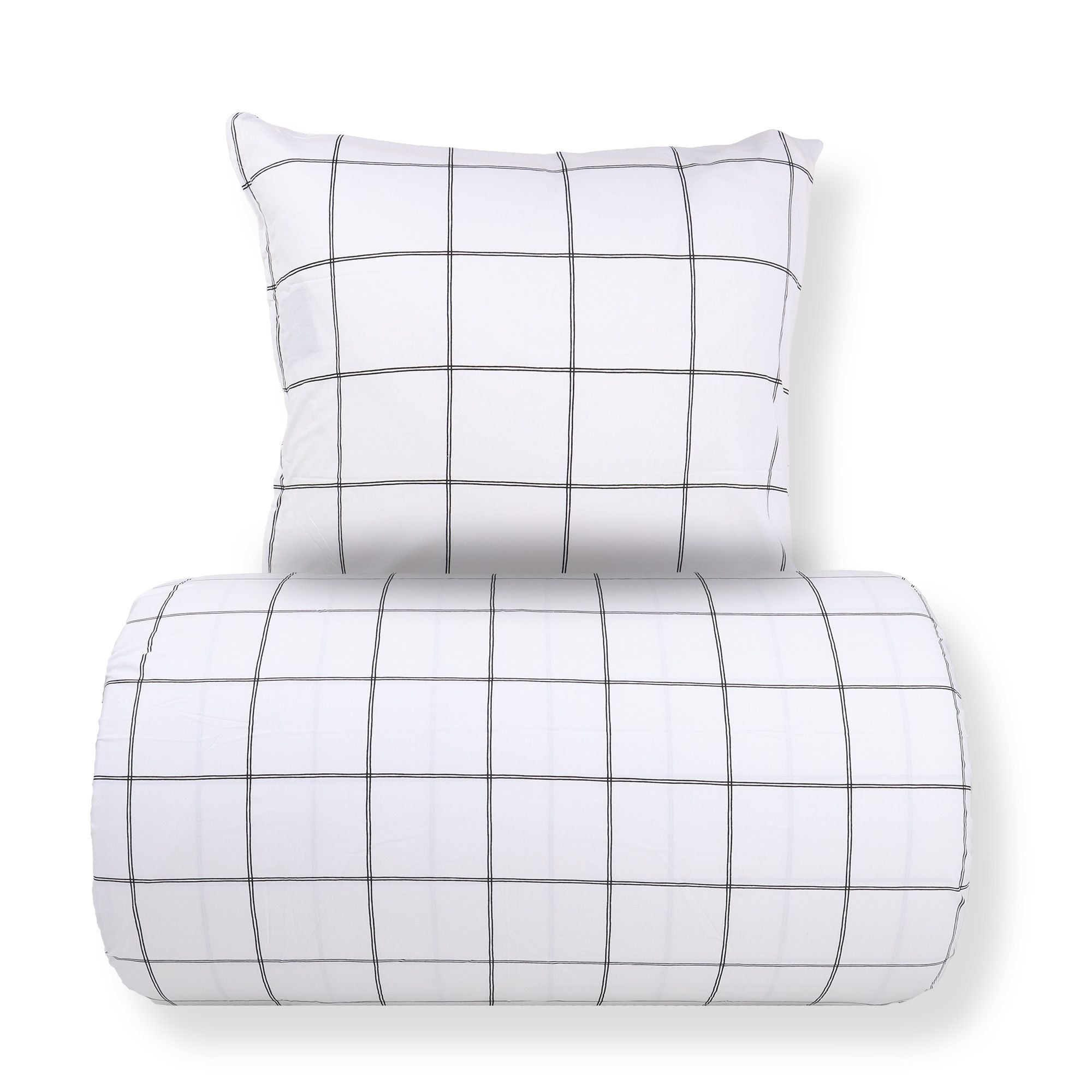 Sengetøj - 100% bomuld - Hvid med sorte tern