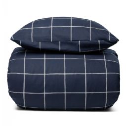 Sengetøj 100% bomuld - Mørkeblåt sengesæt med hvide tern - Nordstrand Home dynebetræk