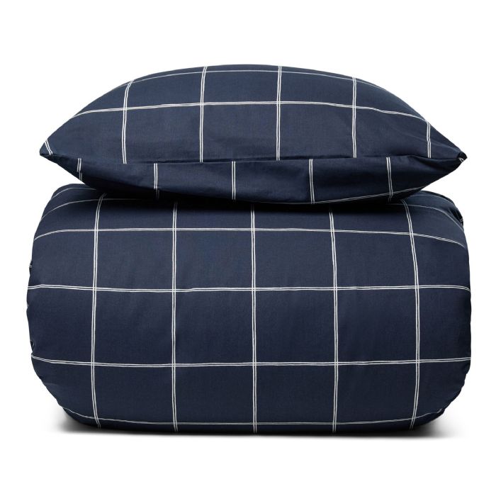 Dobbelt sengetøj 100% bomuld - 200x220 cm - Mørkeblåt sengesæt med hvide tern - Nordstrand Home - Dynebetræk i 100% bomuld