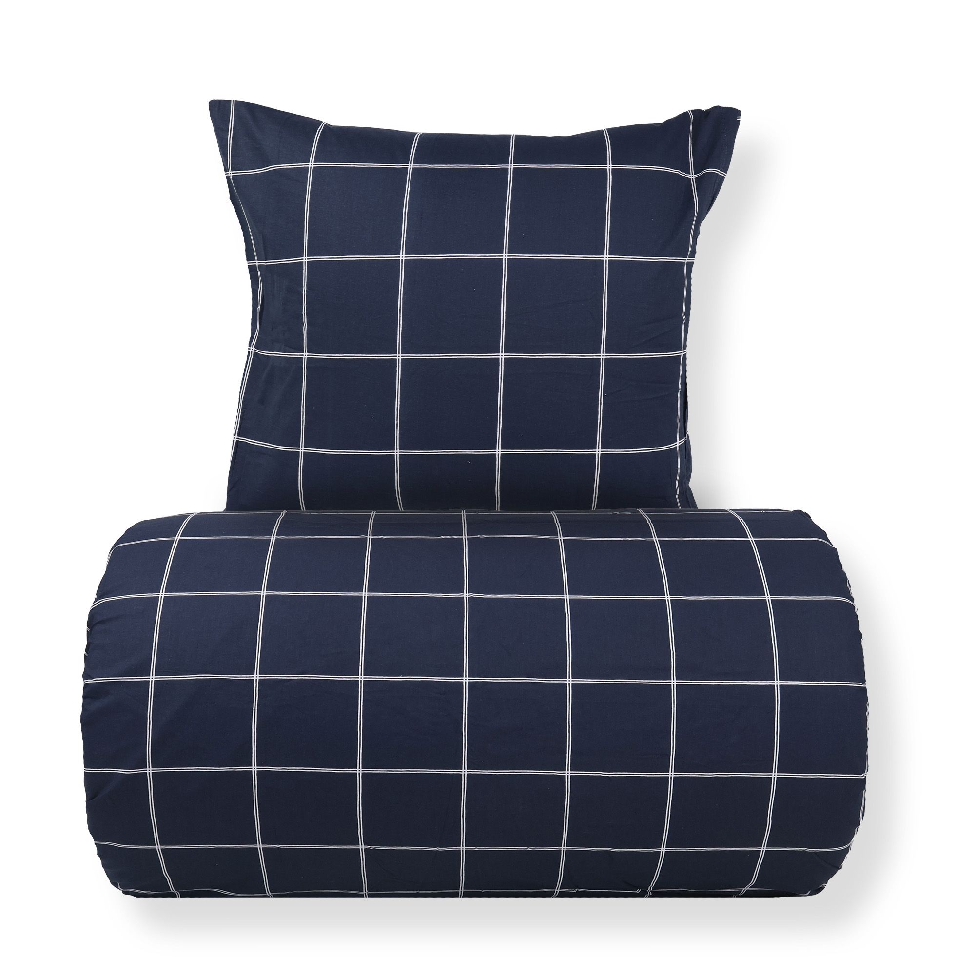 Sengetøj - 100% bomuld - Mørkeblå med hvide tern