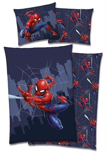 Billede af Spiderman sengetøj 140x200 cm - Flying - 2 i 1 design - 100% bomuld hos Shopdyner.dk