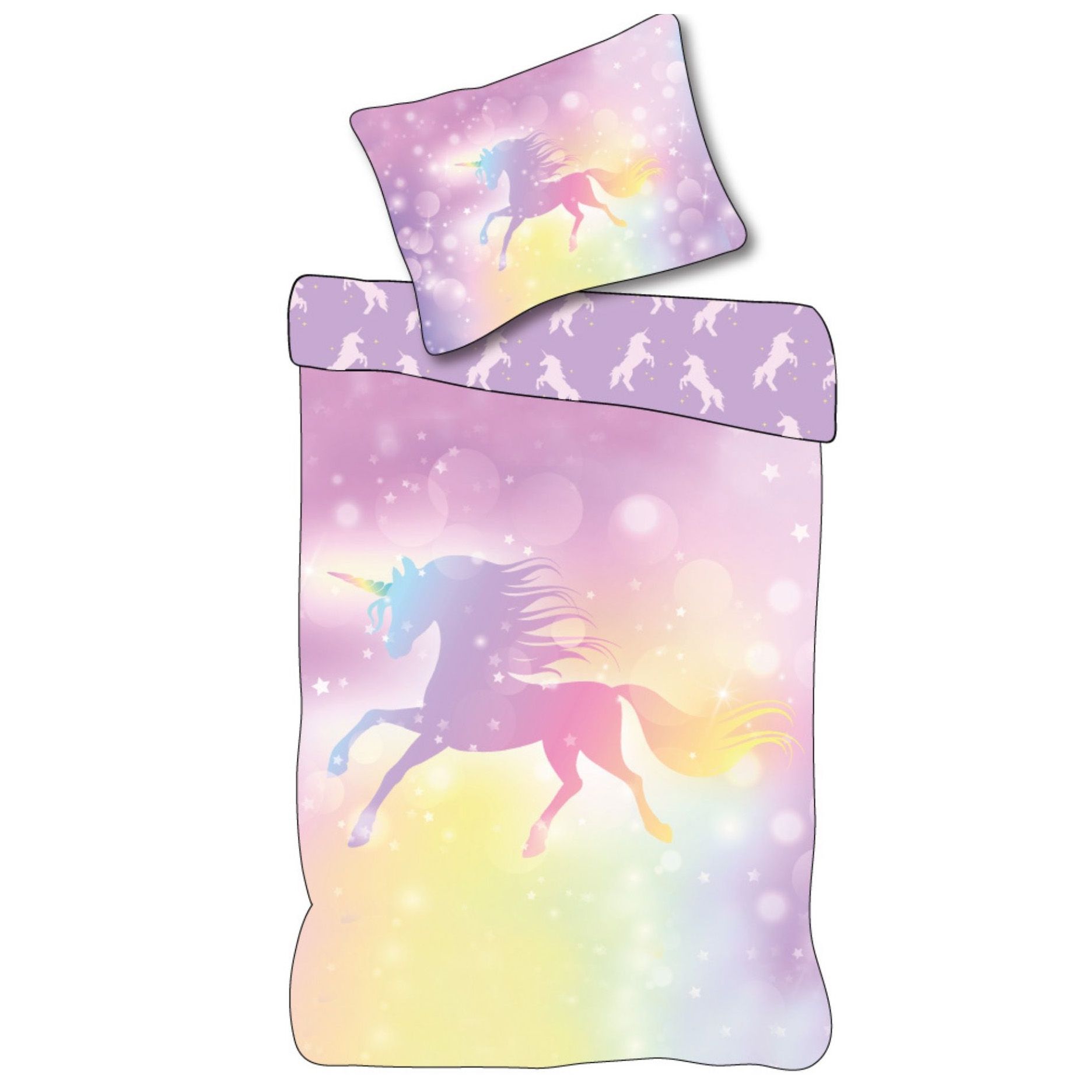 Enhjørning sengetøj - 100% bomuld - Børnesengetøj 140x200 cm - Lyserød og gul