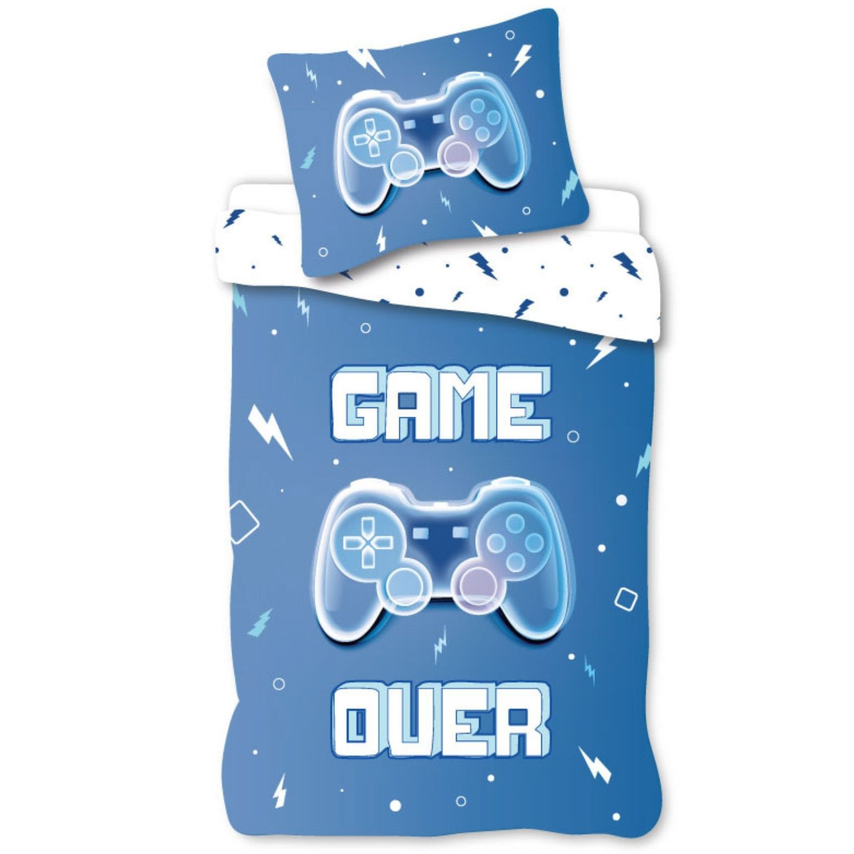 Gamer sengetøj - 100% bomuld - Børnesengetøj 140x200 cm - Blåt - Game Over