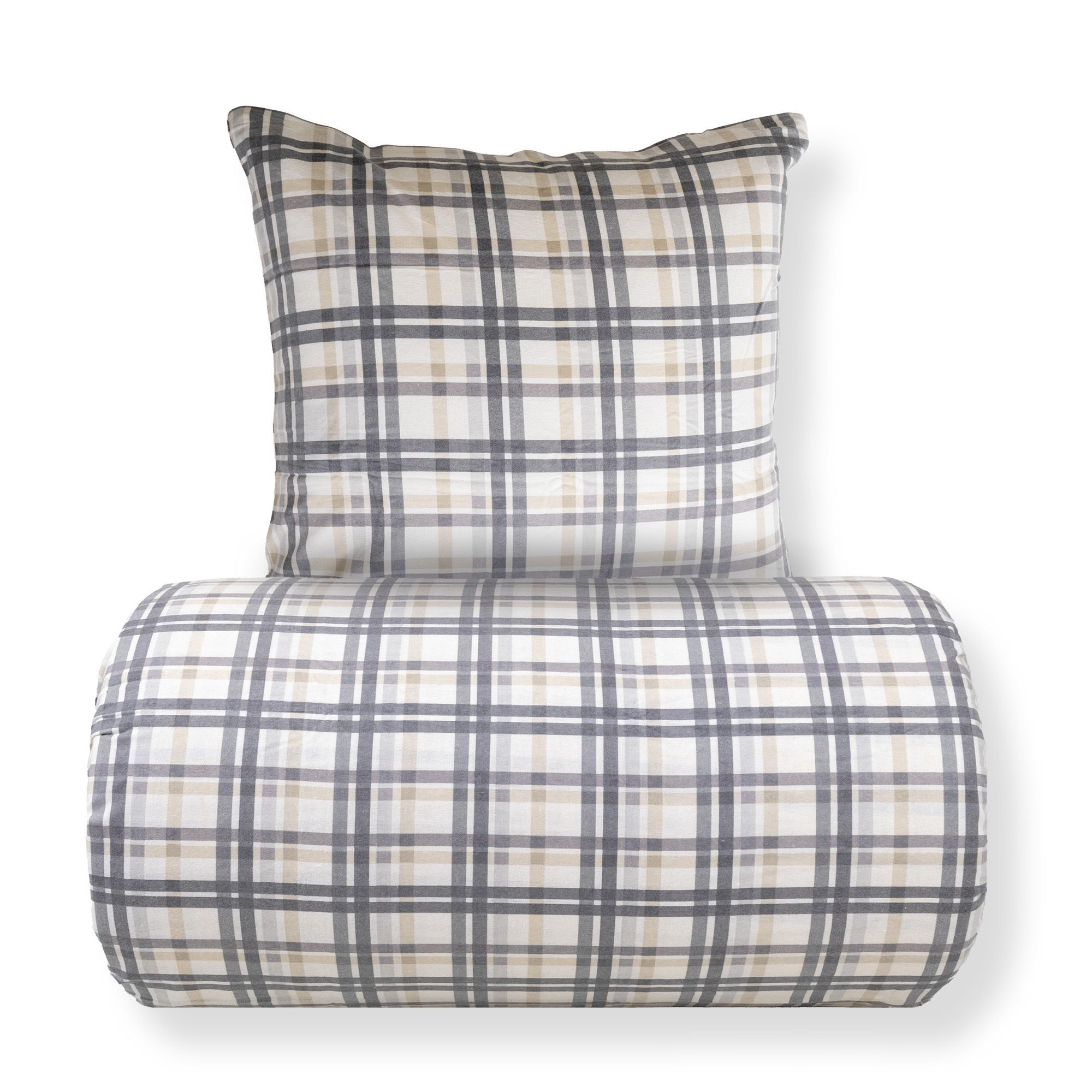 Sengetøj - Bomulds flonel - Beige med blå tern