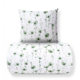 Sengetøj - Bomulds flonel - Hvid med grønne blomster