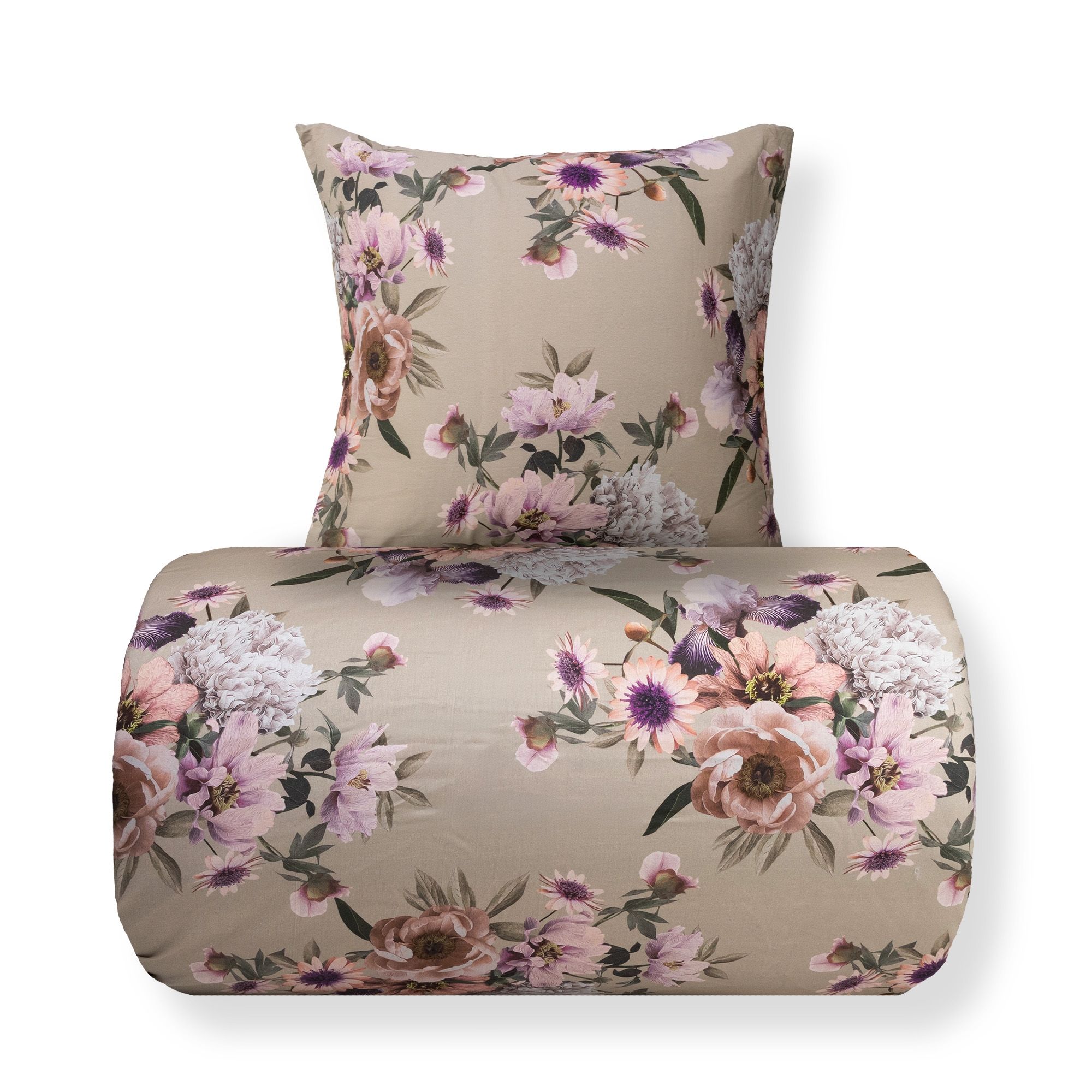 Sengetøj - Bomuldssatin - Vendbart beige blomster sengetøj