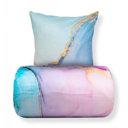 Sengetøj - 100% Bomuldssatin - Vendbart blåt marmoreret design