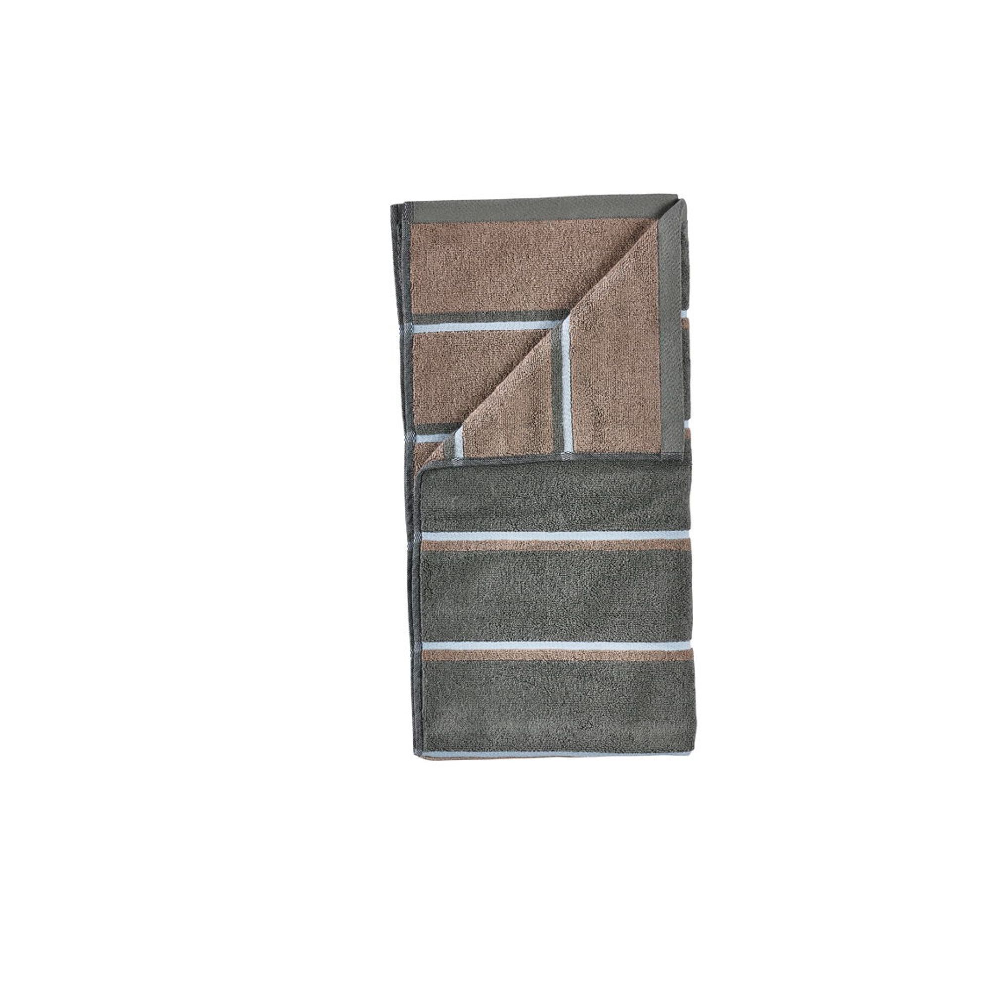 Håndklæde - 100% bomuld - 50x100 cm - Zone Denmark Sauna - Stribet Olive Green billede