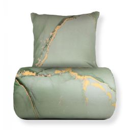Sengetøj - 100% Bomuldssatin - Vendbart støvet grønt marmoreret design