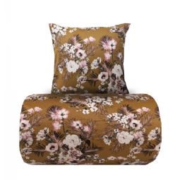 Sengetøj - Bomuldssatin - Vendbart karrygult blomster print og prikker