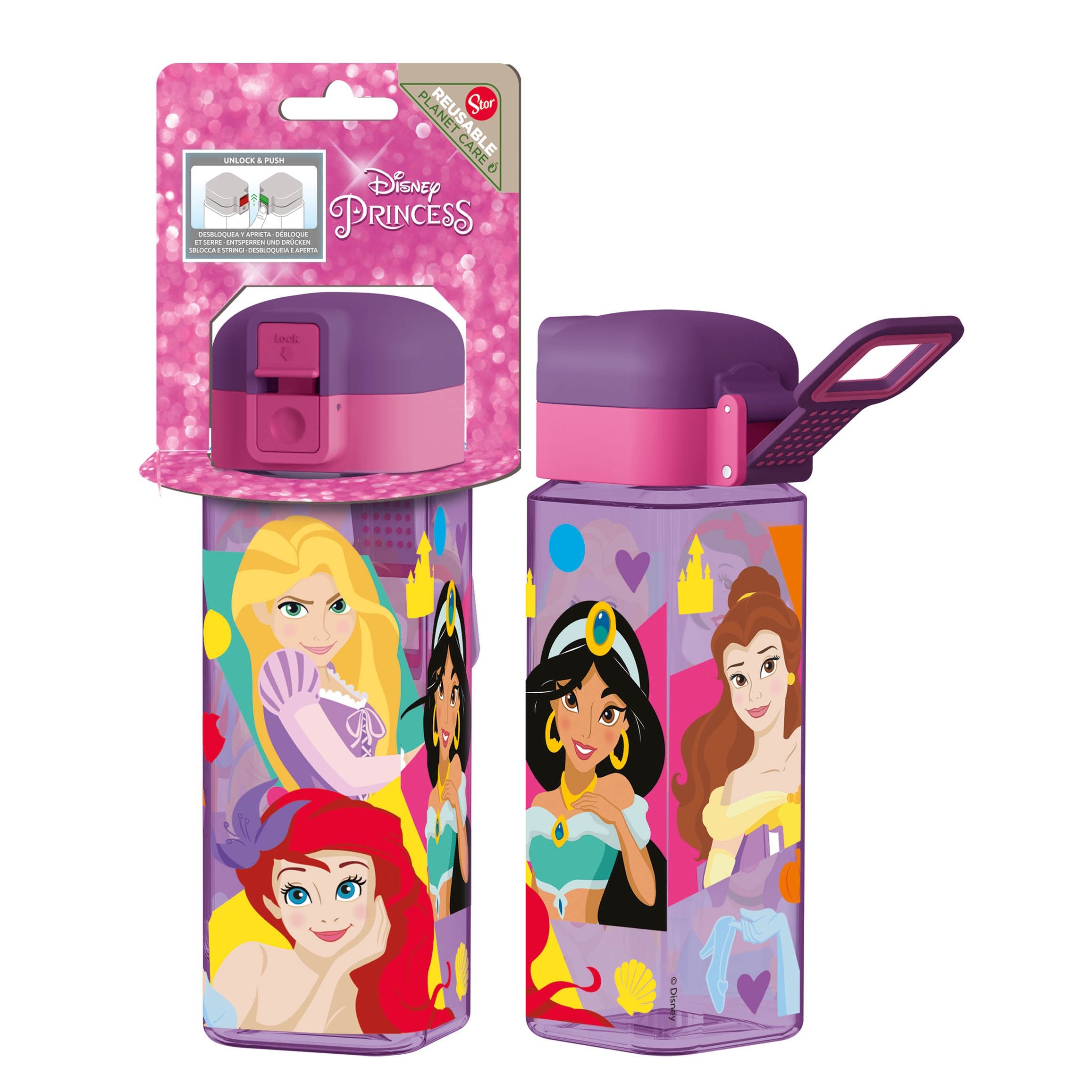 Disney Prinsesser drikkedunk - med låse flipfunktion - Snehvide, Rapunzel, Ariel, Jasmin, Belle og Askepot billede