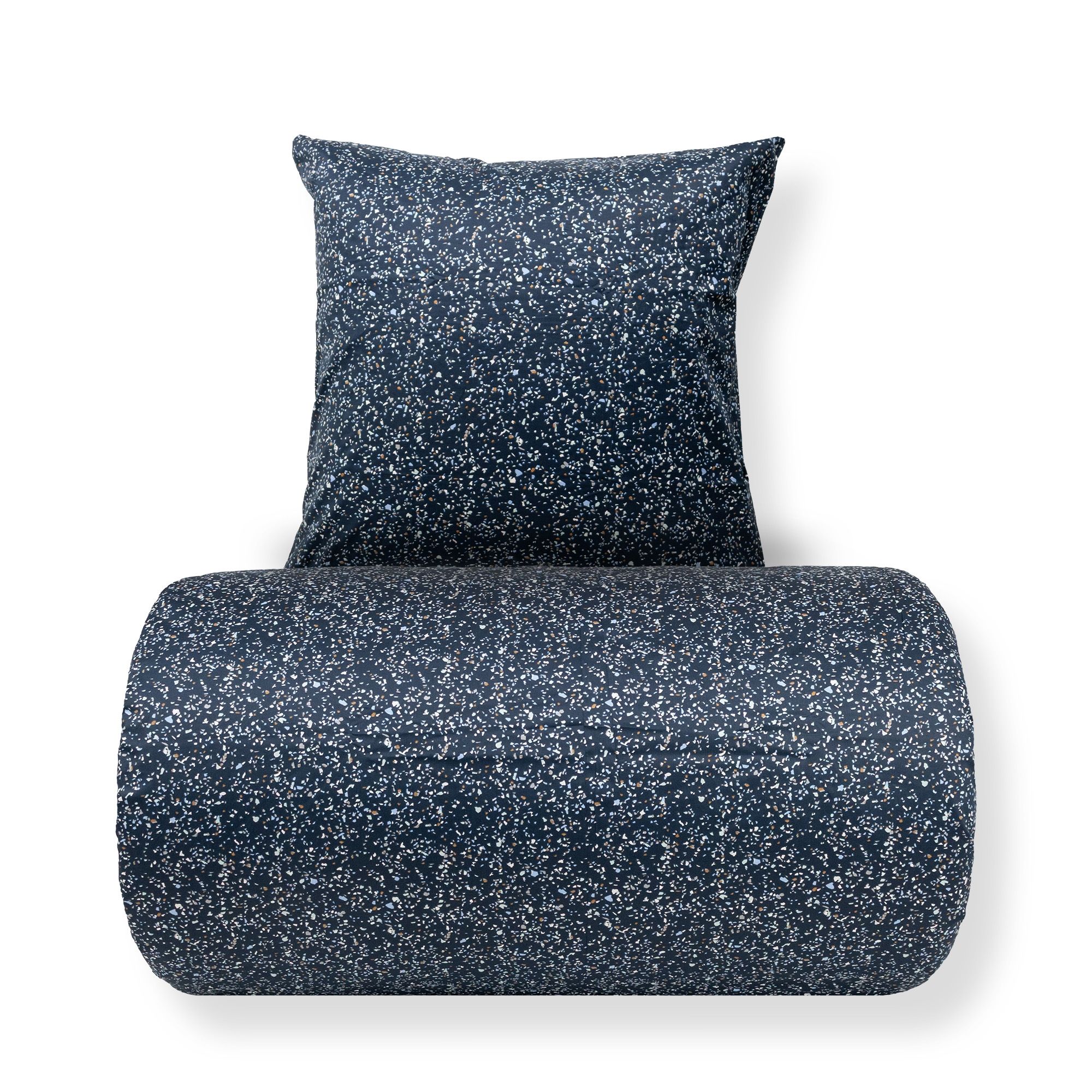 Sengetøj - Bomuldssatin - Blåt marble/prikket print